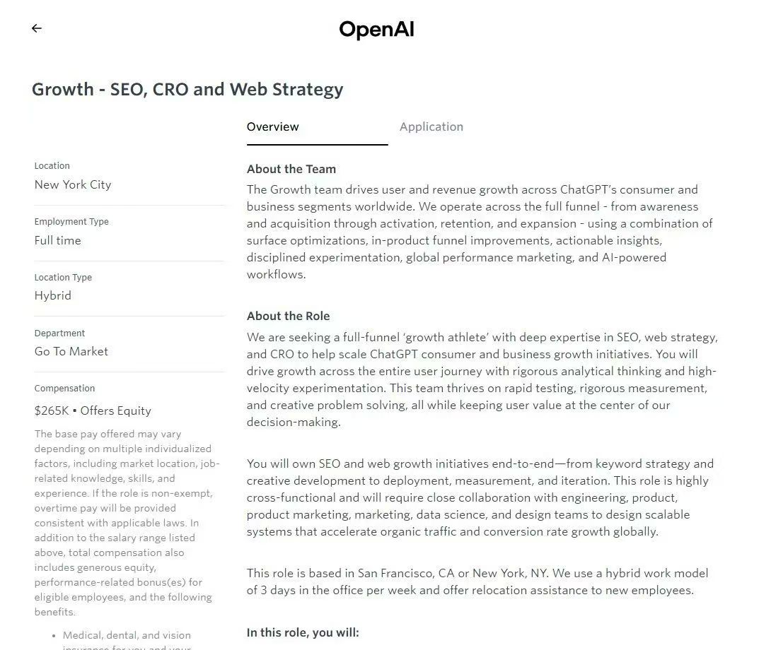 【openAI招聘】Growth – SEO, CRO and Web Strategy